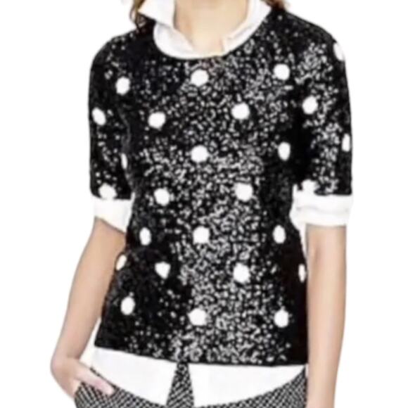 J.Crew Sequin Polka Dot Top Short sleeve polka dot top black white sequins XS - Picture 1 of 5